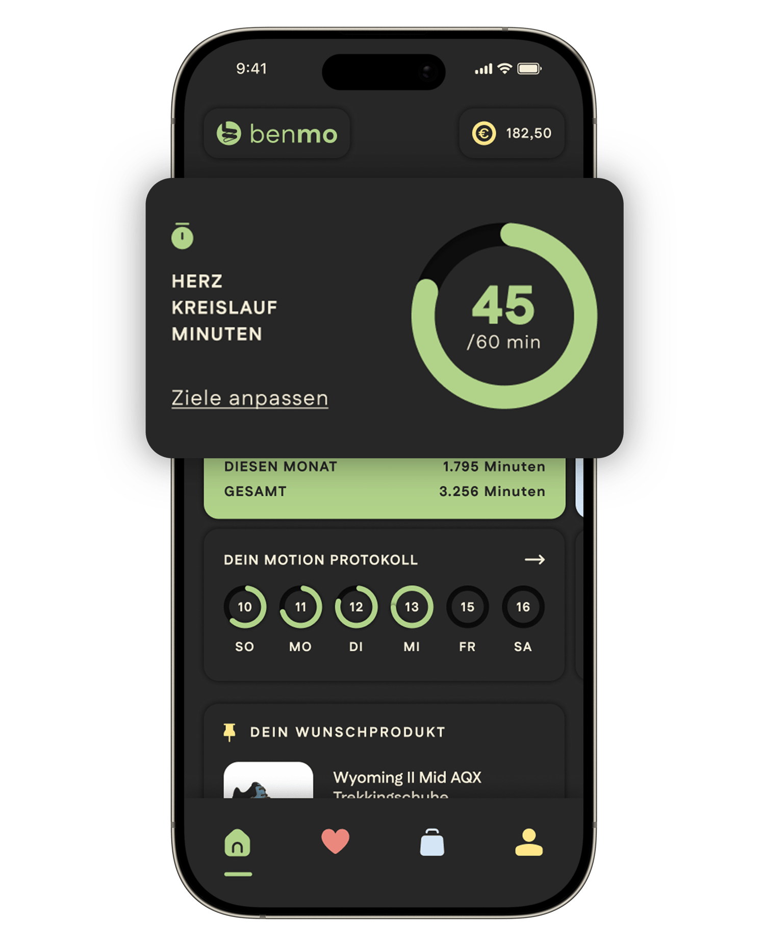 benmo app dashboard, move to earn, geld verdienen mit bewegung, fitness app, sport app
